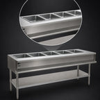 Thumbnail image #3 for Eagle Group AWTP5-NG 5-Opening Water Bath Hot Food Table, Natural Gas, Open Base, 79-Inch Wide