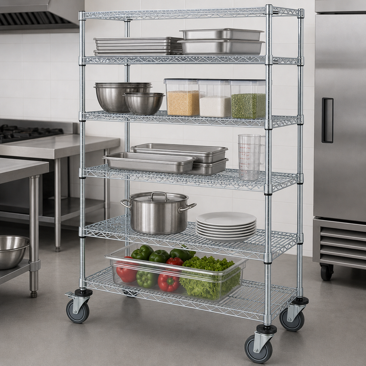 Product image #3 for Quantum 60 Inch x 18 Inch x 80 Inch Mobile Wire Shelving Cart with 5 Shelves and Casters