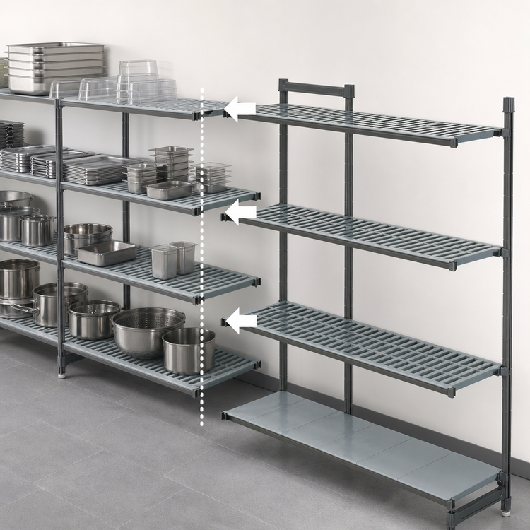 Product image #3 for Cambro Camshelving Basics Plus 4-Tier Vented and Solid Add-On Polymer Shelving Unit, 18 x 60 x 72 Inches, Brushed Graphite