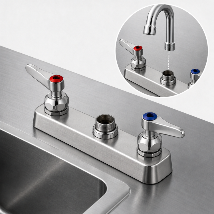 Product image #3 for T&S Brass 8-Inch Centers Deck Mount Workboard Mixing Faucet, Less Nozzle