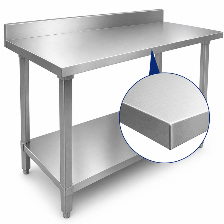 Product image #3 for Omcan Elite Series 72-Inch x 24-Inch Stainless Steel Work Table with 4-Inch Backsplash and Undershelf