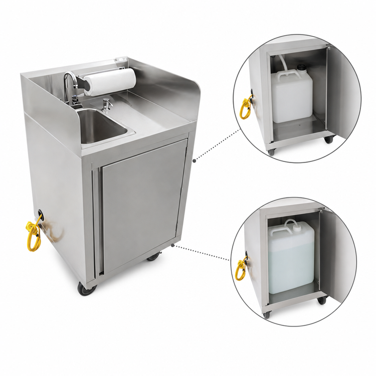 Product image #3 for John Boos Mobile Self-Contained Stainless Steel Hand Sink with 10" x 14" Bowl and Locking Casters