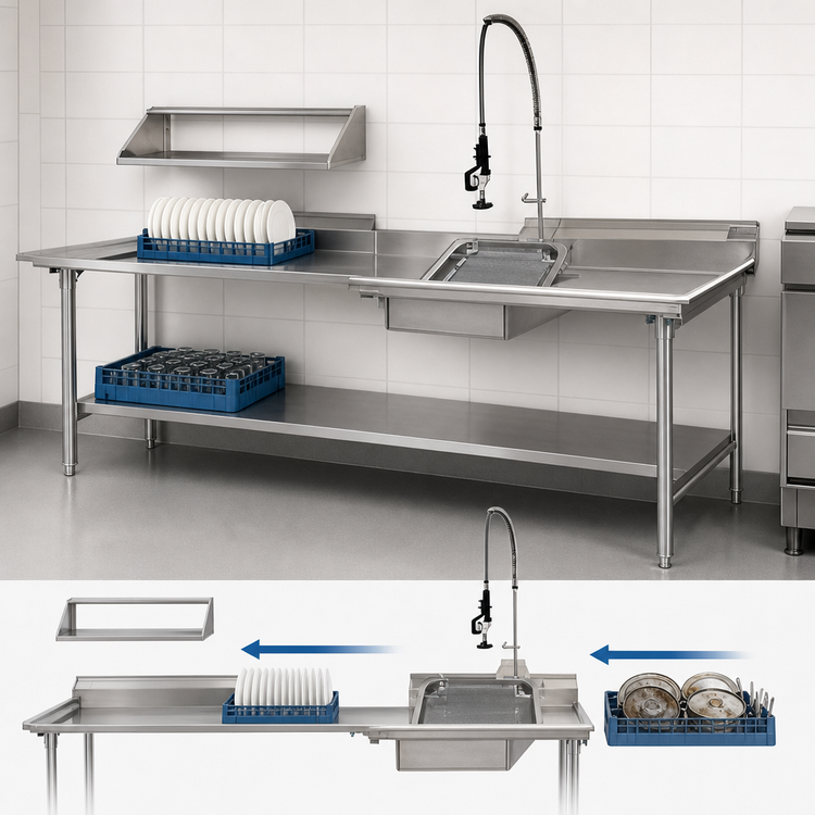 Product image #3 for Eagle Group DTC-48RL-16/3 Straight Right-to-Left Dishtable Package with Pre-Rinse Sink