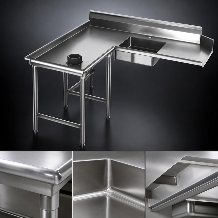 Product image #3 for Spec-Master SDTCIL-108-14/3 108" Machine-to-Corner Left-to-Right Island Soiled Dishtable with Sink