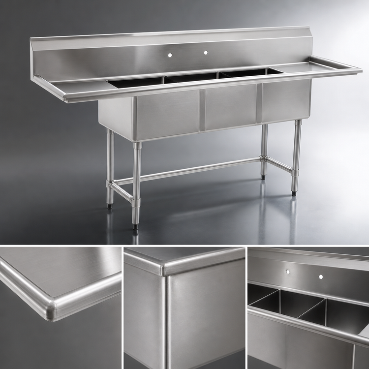 Product image #3 for Eagle Group BlendPort® BPFC Series 3-Compartment Stainless Steel Sink with Dual 24-Inch Drainboards