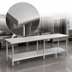 Thumbnail image #3 for Eagle Group Deluxe T24144EB Stainless Steel Work Table with Adjustable Galvanized Undershelf, 144 x 24 Inches, 16-Gauge 300 Series Top