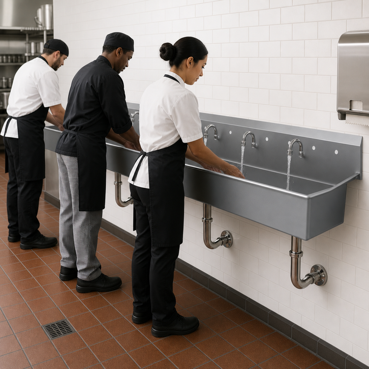Product image #3 for Advance Tabco 120-Inch Wall-Mounted Multiwash Hand Sink with 6 Faucet Hole Sets