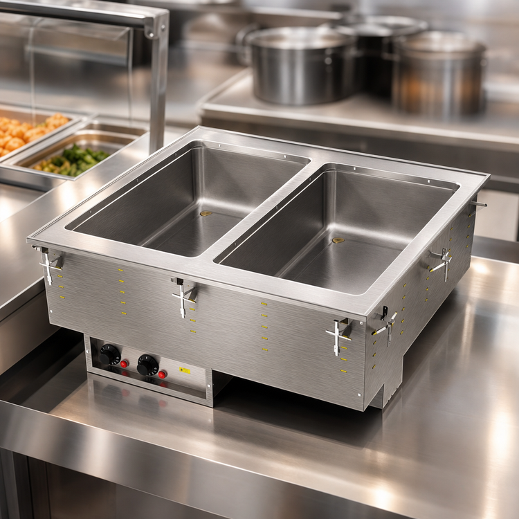 Product image #3 for Vollrath Two-Well Drop-In Electric Hot Food Well for Two Full-Size Pans, Marine Grade 316 Stainless Steel, Infinite Controls, Manifold Drain, 120V