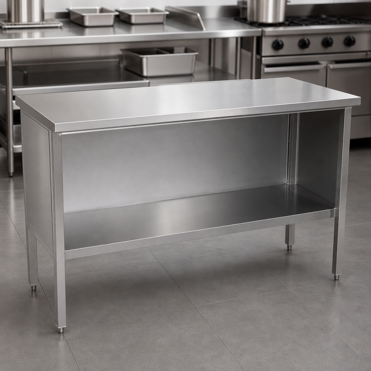 Product image #3 for John Boos 48 x 30-Inch Open Front Enclosed Base Work Table with 14-Gauge Stainless Steel Top and Undershelf