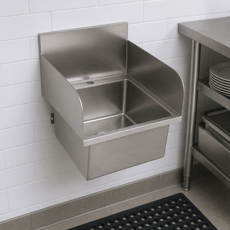 Product image #3 for Wall-Mount Stainless Steel Hand Sink with Dual Side Splashes, 16 x 16 x 10 Bowl, Deck-Mount Faucet Hole