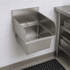 Thumbnail image #3 for BK Resources BKHS-D-1616-SS Wall-Mounted Stainless Steel Hand Sink, 16 x 16 x 10 Bowl, Dual Side Splashes