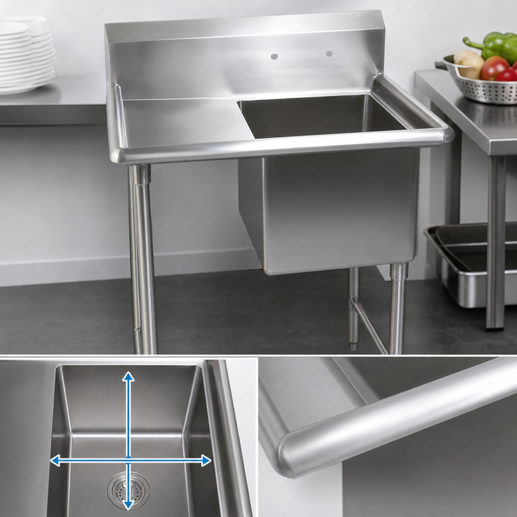 Product image #3 for John Boos Pro-Bowl 1-Compartment Sink with Left Drainboard, 14-Gauge Stainless Steel, and Legs