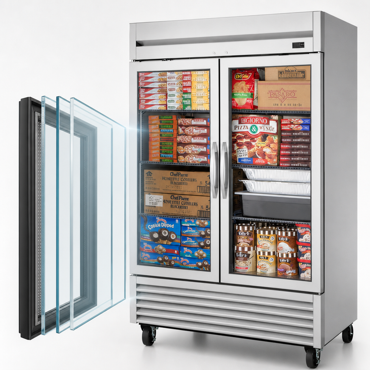 Product image #3 for True 2-Section Reach-In Glass Door Freezer, Stainless Steel, Self-Contained, -10°F