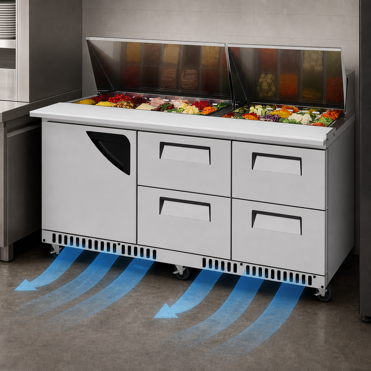 Product image #4 for Turbo Air Super Deluxe 72-5/8-Inch Front Breathing Sandwich/Salad Mega Top Prep Table with 1 Door and 4 Drawers