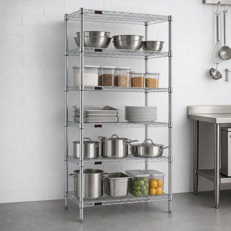 Product image #3 for EAGLEbrite 5-Tier Stationary Wire Shelving Starter Unit, 42W x 24D x 74H, Zinc Finish