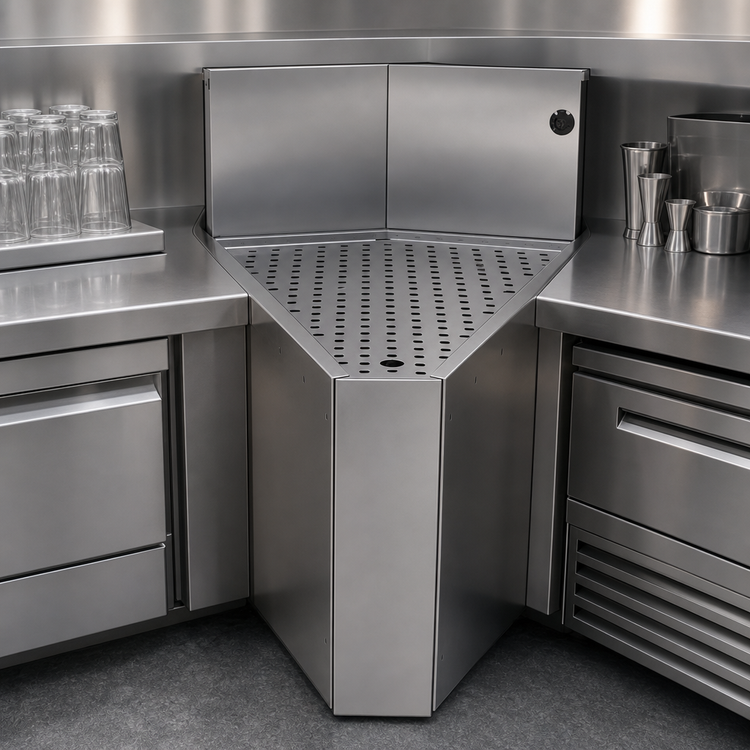 Product image #3 for Glastender CIWB-30 Underbar Inside Wedge Corner Drainboard, 24-Inch Deep, 30° Angle, No Legs, Stainless Steel