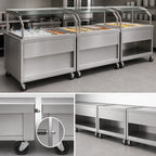 Thumbnail image #3 for Dinex DineXpress DXP3HCI 3-Pan Mobile Hot/Cold Buffet Serving Counter, Ice-Cooled and 1000W Heated, Stainless Steel, 46-Inch