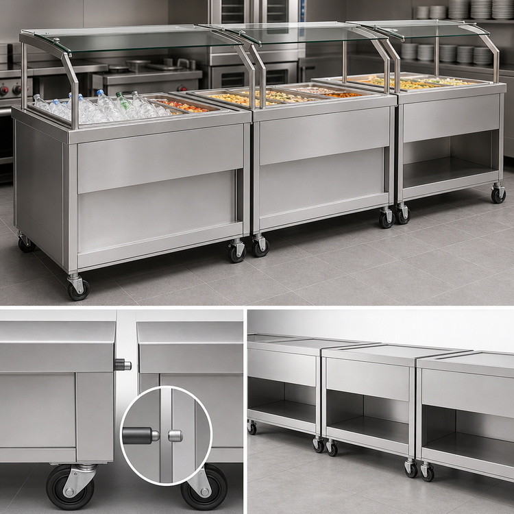 Product image #3 for DineXpress DXP3HCI 3-Pan Modular Hot/Cold Food Serving Counter with Ice Pan and Heated Well