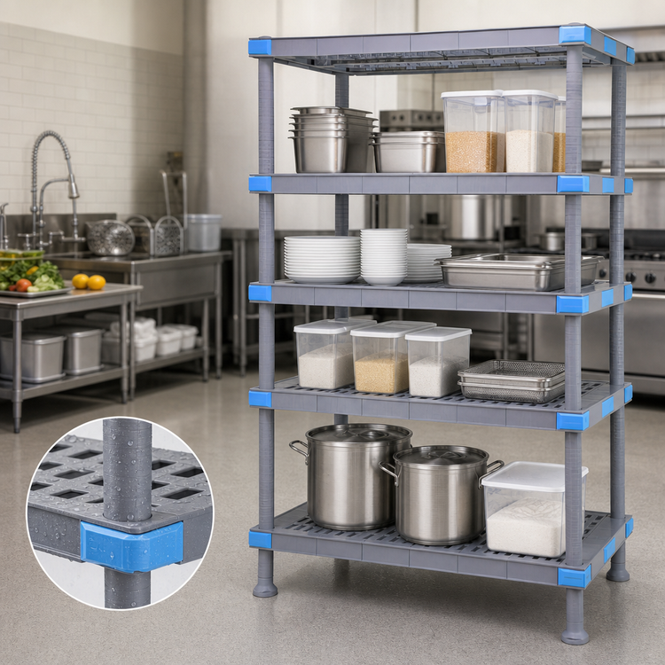 Product image #3 for Quantum Millenia 54"W x 21"D x 74"H Polymer Shelving Unit, 4 Shelves, 2000 lb. Capacity