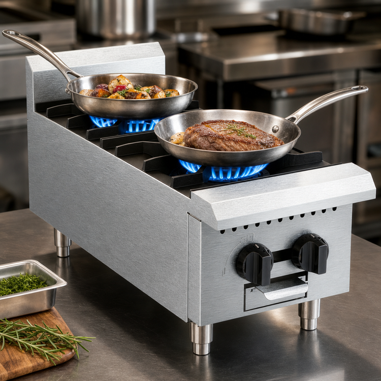 Product image #3 for Serv-Ware 12-Inch 2-Burner Natural Gas Hot Plate with Cast Iron Grates and Stainless Steel Front and Sides