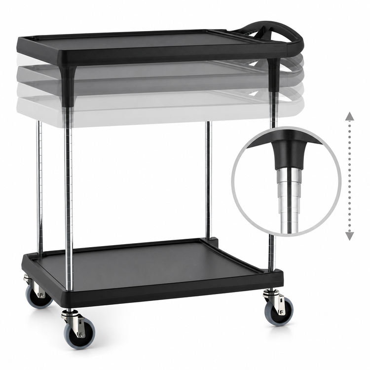 Product image #3 for Metro myCart Plus 2-Shelf Adjustable-Height Polymer Utility Bus Cart, Black