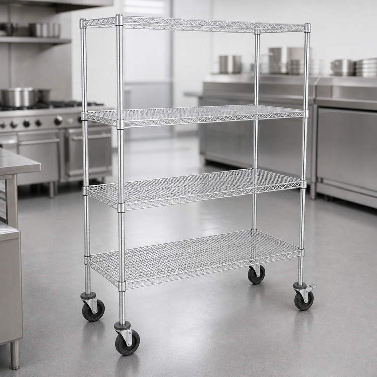 Product image #3 for Metro Super Erecta Brite 4-Shelf Wire Stem Caster Cart with Polyurethane Casters, 36 x 21 x 69 Inches, 900 lb. Capacity