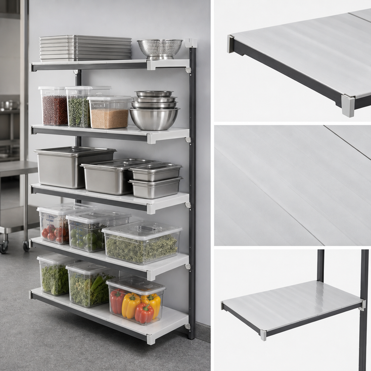 Product image #3 for Cambro Camshelving Elements XTRA Stationary Solid Add-On Shelving Unit, 18" W x 72" L x 84" H, 5-Tier, Speckled Gray