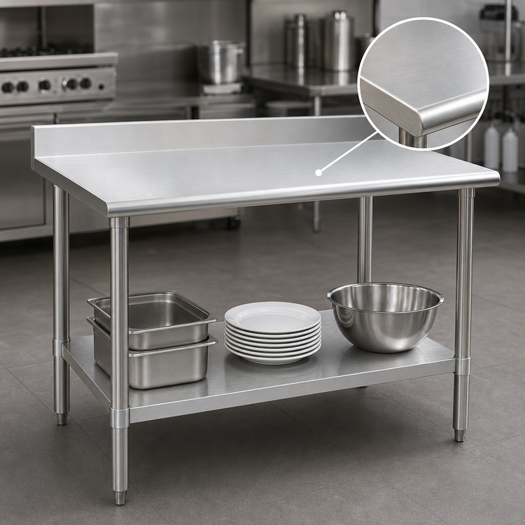 Product image #3 for Eagle Group Spec-Master Stainless Steel Work Table with Backsplash and Undershelf, 48 x 24 Inches
