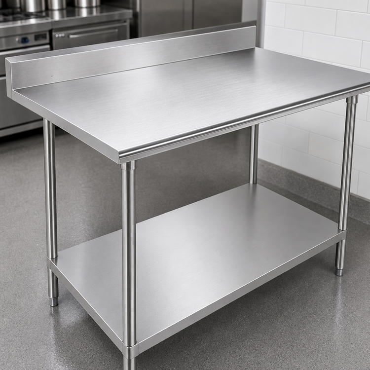 Product image #3 for Advance Tabco 48" x 30" 16-Gauge 430 Stainless Steel Work Table with 5" Backsplash and Adjustable Undershelf