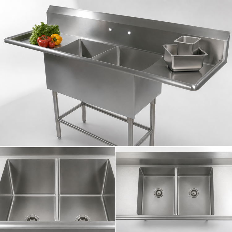 Product image #3 for John Boos Pro-Bowl 2-Compartment Stainless Steel Sink with Left and Right Drainboards