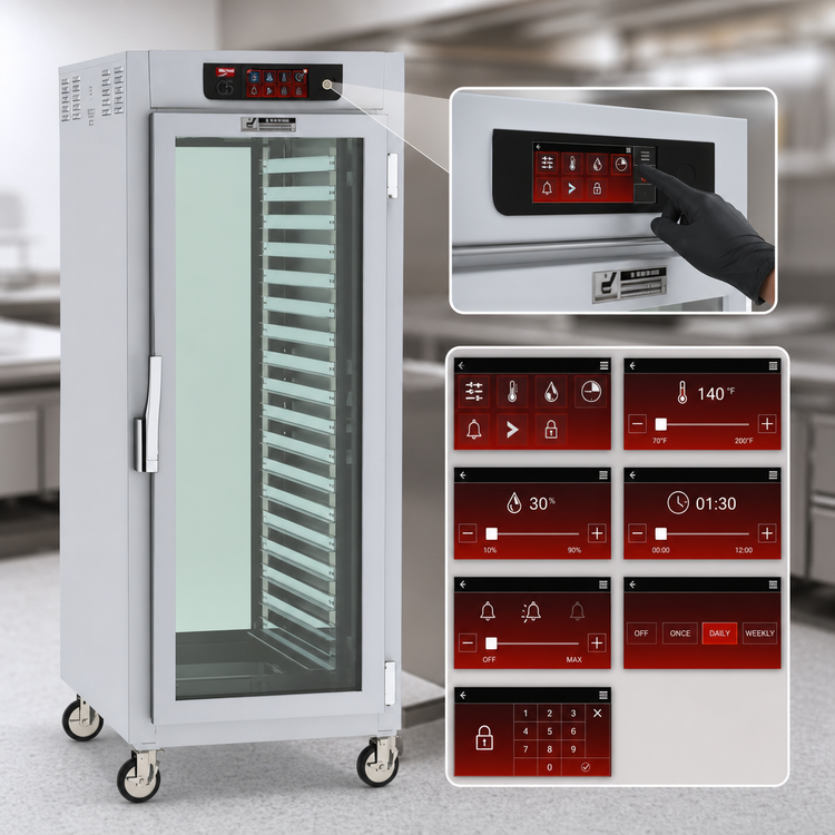Product image #3 for Metro C5 8 Series Mobile Pass-Thru Controlled Temperature Heated Holding Cabinet, Full Height, Glass Doors, 18-Pan Capacity, 120V