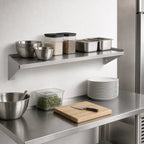 Thumbnail image #3 for Klinger's Trading WS1448 48"W x 14"D Wall-Mounted 400-Series Stainless Steel Shelf, 18 Gauge, NSF