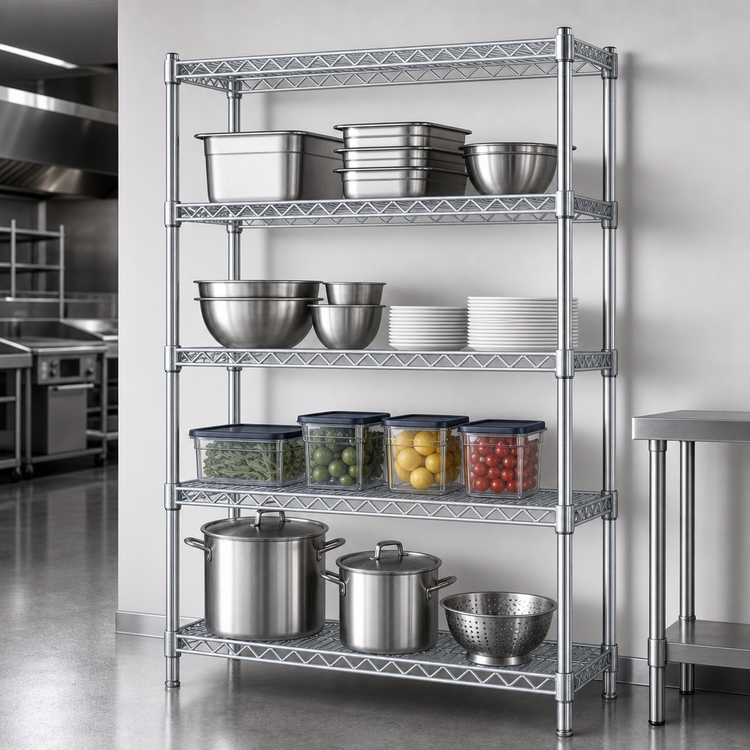 Product image #3 for Eagle Group 4-Tier Starter Wire Shelving Unit with QuadTruss Shelves, 48W x 24D x 63H, Chrome-Plated