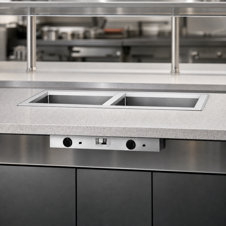 Product image #3 for Atlas Metal WIHL-4 Slim-Line 4-Well Electric Drop-In Hot Food Well, Individual Pans, Wet or Dry Operation