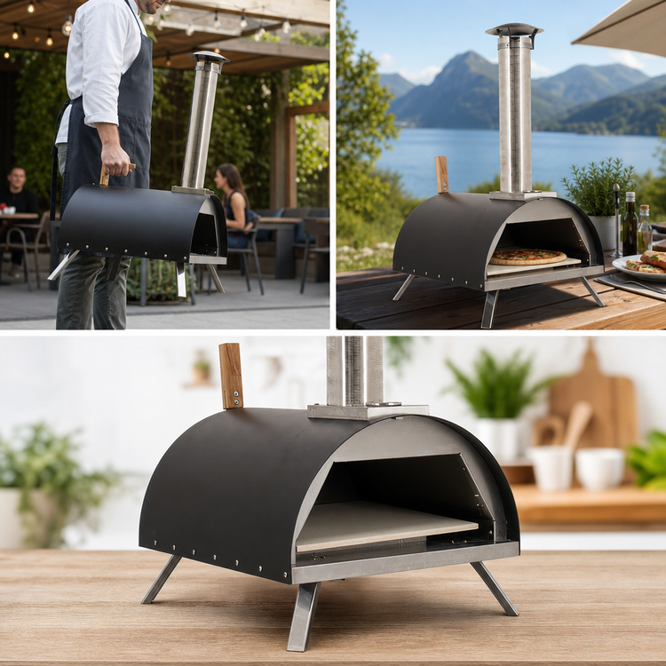 Product image #4 for Omcan Portable Stainless Steel Wood-Fired Pizza Oven with 13 x 13 Inch Stone Cooking Area