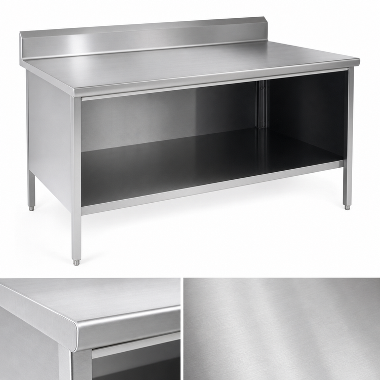Product image #3 for John Boos 108" x 30" Enclosed Base Open Front Stainless Steel Work Table with 5" Backsplash