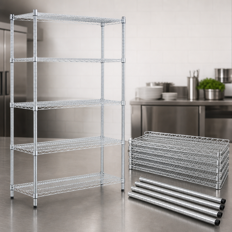 Product image #3 for Quantum 72"W x 14"D x 74"H Stationary 5-Shelf Stainless Steel Wire Shelving Starter Kit