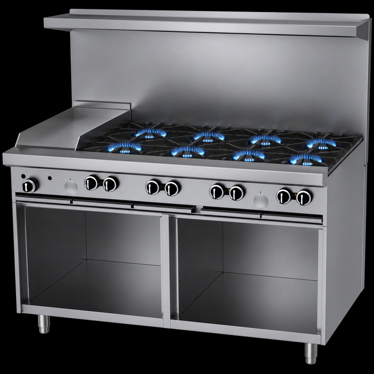 Product image #3 for Garland G Starfire Pro 60-Inch Gas Restaurant Range with 8 Open Burners, 12-Inch Griddle, and 2 Storage Bases