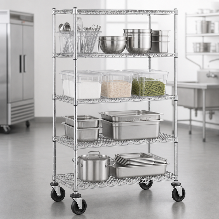 Product image #3 for Metro Super Erecta 4-Shelf Chrome Wire Stem Caster Cart, 36 x 21 x 69 Inches, 900 lb Capacity