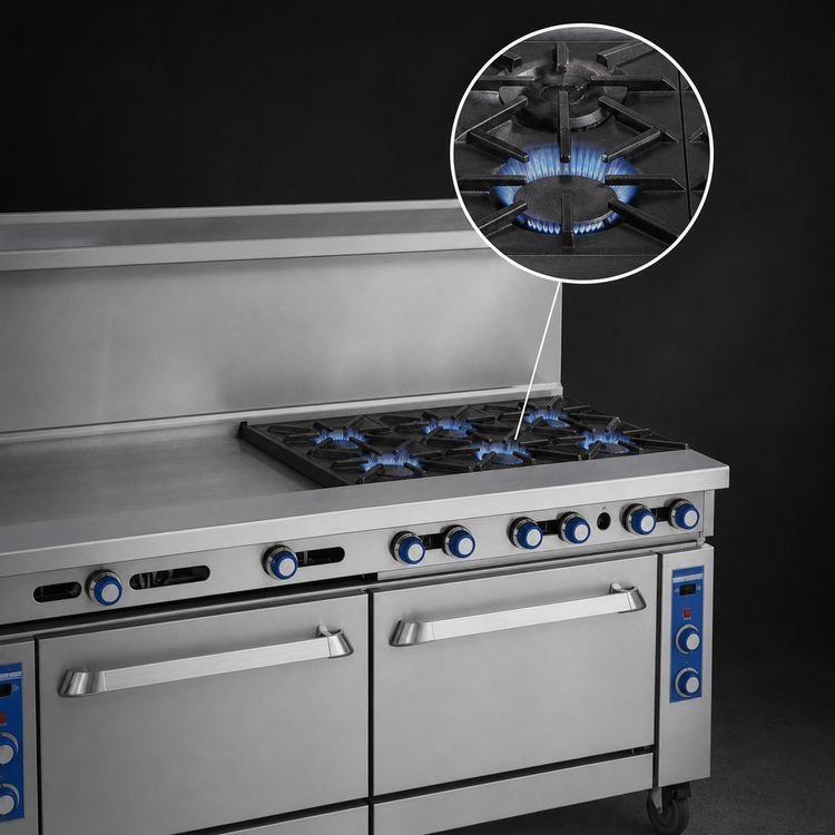 Product image #3 for Imperial Pro Series 72-Inch Gas Restaurant Range with 4 Open Burners, 48-Inch Griddle, Convection Oven, and Standard Oven