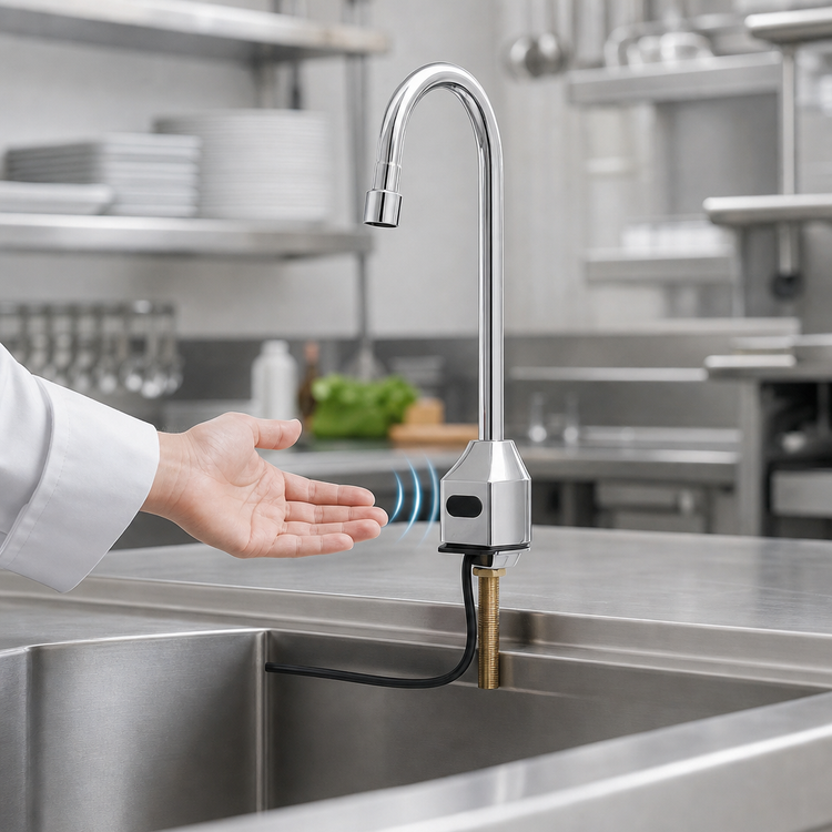 Product image #3 for T&S Brass ChekPoint Electronic Touchless Single-Hole Deck-Mount Gooseneck Faucet with 1.2 GPM Vandal-Resistant Aerator