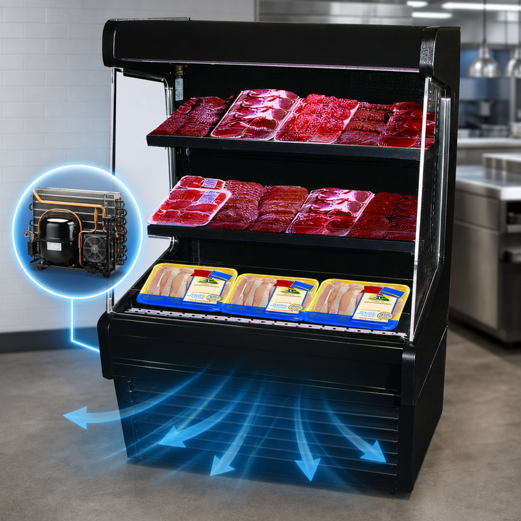 Product image #3 for Howard-McCray Ovation Series 39-Inch Wide Meat Open Merchandiser, Self-Contained Refrigeration, Black