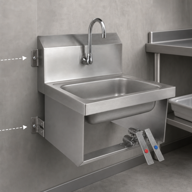 Product image #3 for John Boos Pro-Bowl Wall-Mount Stainless Steel Hand Sink with Double Knee Valves