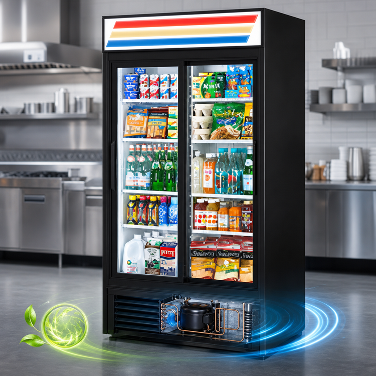 Product image #3 for True 2-Section Sliding Glass Door Merchandiser Refrigerator with 8 Shelves and LED Lighting