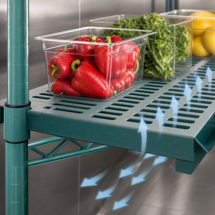 Product image #3 for QuadPlus 72 Inch x 18 Inch Louvered Polymer Shelf Mat with Quad-Adjust Wire Frame, Green
