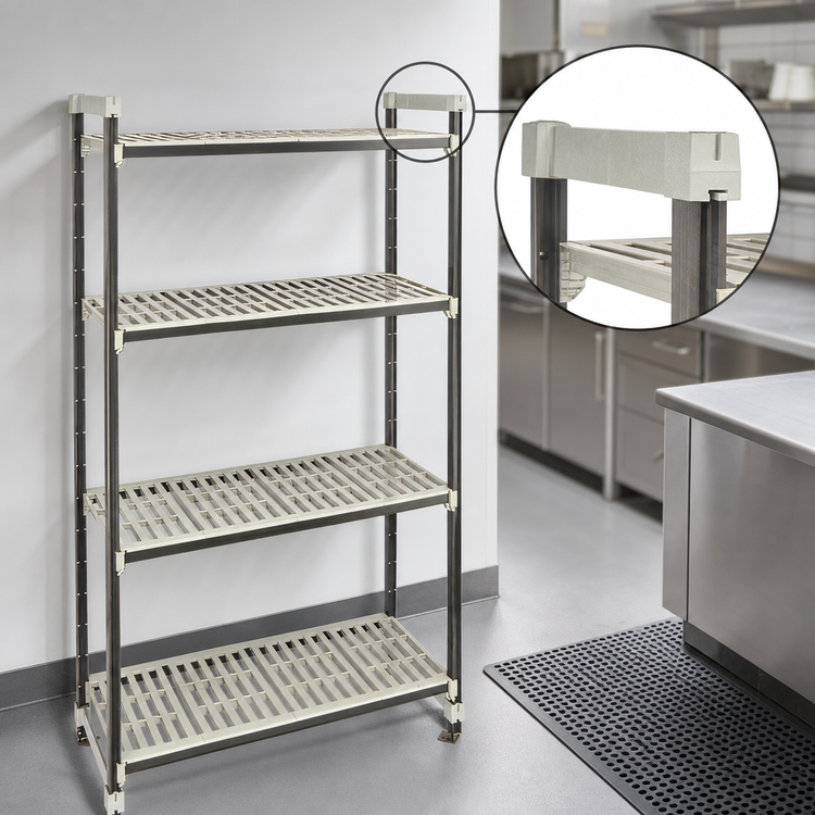 Product image #3 for Cambro Camshelving Elements XTRA High Density Top Rail Stationary Starter Unit, 18-Inch Deep x 42-Inch Wide x 81-Inch High, 4-Tier Vented Shelving