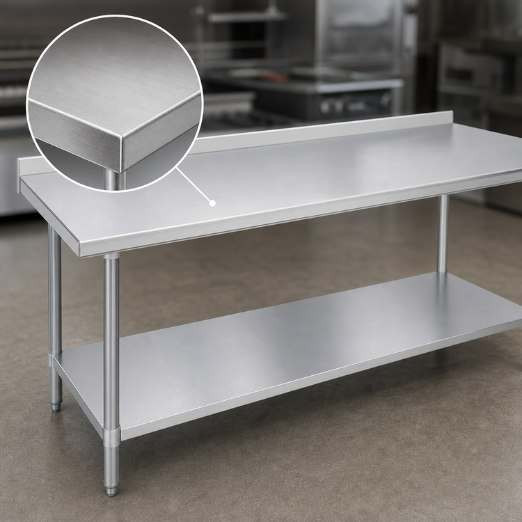 Product image #3 for Duke Deluxe 316 Series Stainless Steel Work Table with 1-1/8" Straight Riser, 120" x 36", Galvanized Undershelf