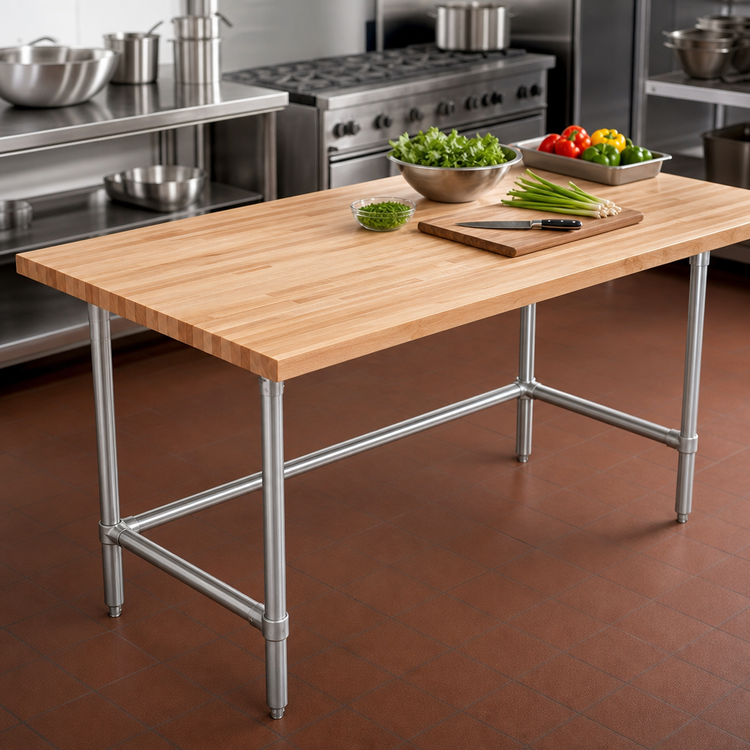 Product image #3 for John Boos SNB13 36 x 36 Inch Northern Hard Rock Maple Wood Top Work Table with Stainless Steel Base