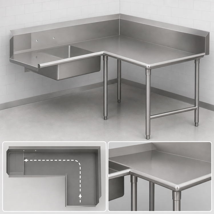Product image #3 for John Boos Pro-Bowl L-Shaped Corner Soiled Dishtable, 60" Machine Side x 48" End Side, Right-To-Left