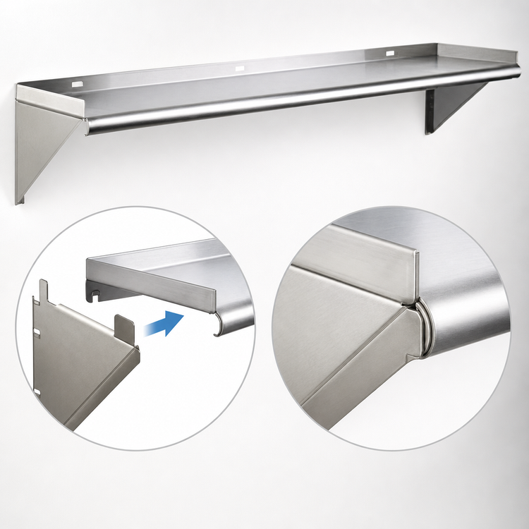 Product image #3 for Eagle Group 24 x 10 Inch Wall-Mounted Tab-Lock 430 Stainless Steel Wall Shelf